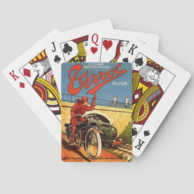 "Vintage French Motorcycle Ad" Playing Cards (Back)