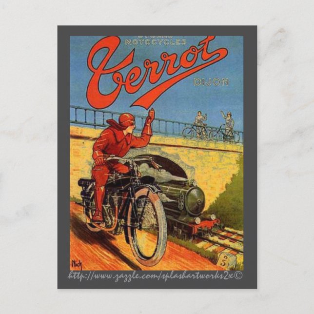 "Vintage French Motorcycle Ad" Postcard (Front)