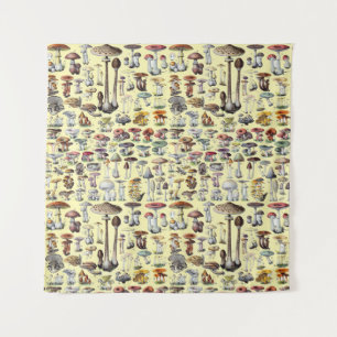 Vintage French Mushroom Cottagecore Botanical Art Tapestry