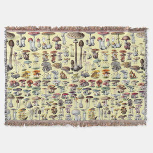 Vintage French Mushroom Cottagecore Botanical Art Throw Blanket