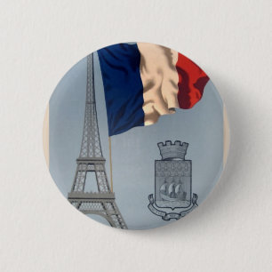 Vintage French National Flag & Eiffel Tower 6 Cm Round Badge
