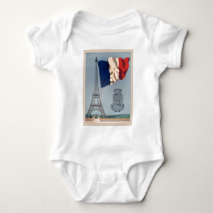 Vintage French National Flag & Eiffel Tower Baby Bodysuit