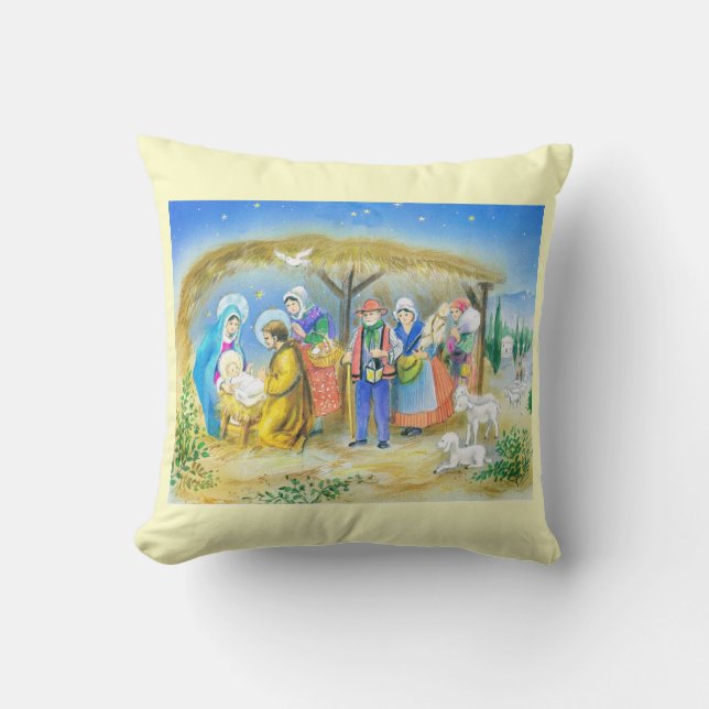 Vintage French Nativity scene Cushion (Front)