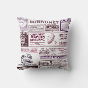 Vintage French Newspaper Ads 1910 Cushion