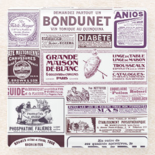 Vintage French Newspaper Ads 1910 Glass Coaster