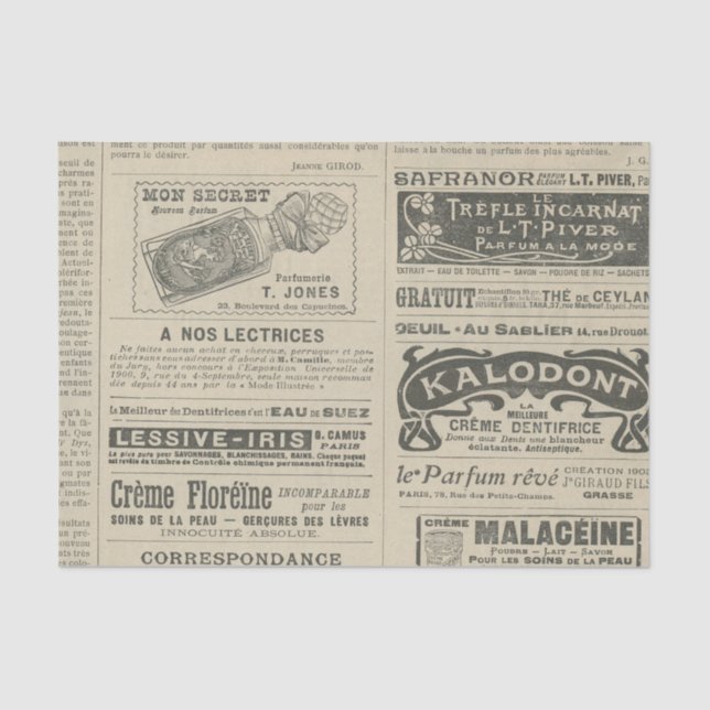 Vintage French Newspaper Advertisement Tissue Paper (Front)
