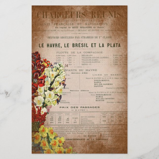 Vintage French Newspaper Journal Scrapbooking Page Stationery (Front)