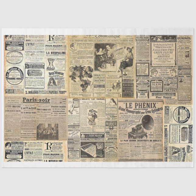 Vintage French Newspapers Tissue Paper (Front)