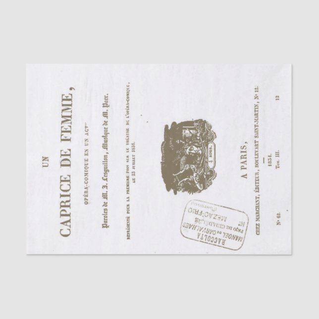 Vintage French Opera Illustrated Title Page  Tissue Paper (Front)