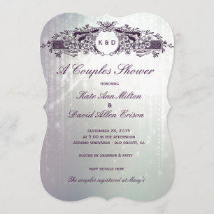 Vintage French Ornate Purple Sparkle Couple Shower Invitation