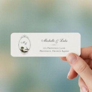 Vintage French Oval Frame Monogram Return Address Label