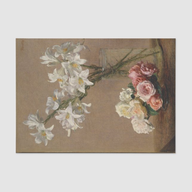 Vintage French Painting Roses and Lilies Tissue Paper (Front)