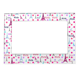 Vintage French Paris Eiffel Tower Pink Polka Dots Magnetic Frame