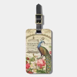 Vintage French Peacock luggage tag