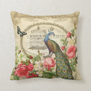 Vintage French Peacock pillow