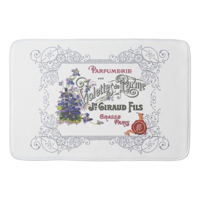 Vintage French Perfume Ad with Violets Bath Mat (Front)