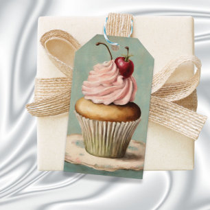 Vintage French Pink Cupcake Birthday Tea Party Gift Tags