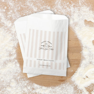 Vintage French Pink Elegant Striped Bakery Logo Favour Bag