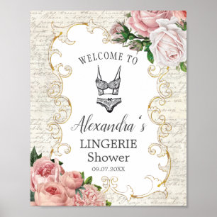 Vintage French Pink Roses Lingerie Shower Welcome  Poster