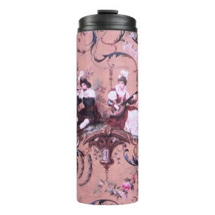 Vintage French Pink Toile Victorian Style Floral Thermal Tumbler
