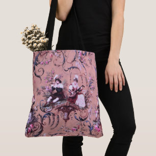 Vintage French Pink Toile Victorian Style Floral Tote Bag