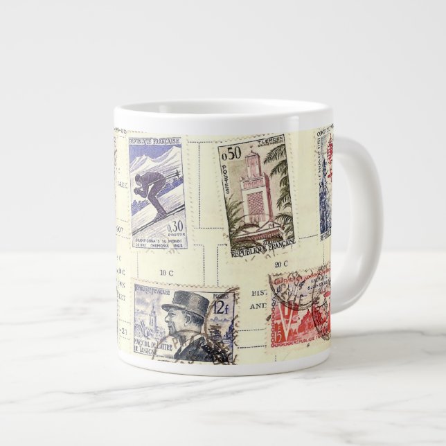 Vintage French Postage Large Coffee Mug (Front Right)