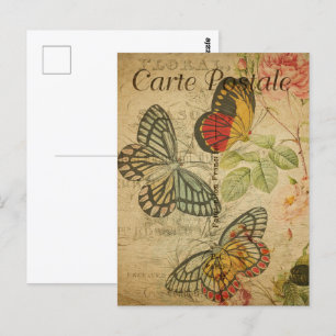 Vintage French Postcard,Butterflies illustration Postcard