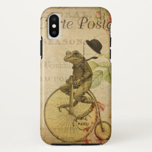Vintage French Postcard Frog Riding Bicycle Rose Case-Mate iPhone Case