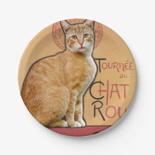 Vintage French Poster Style Orange Cat Paper Plate