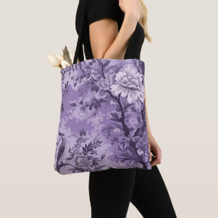 Vintage French Purple Toile Fleurie Tote Bag