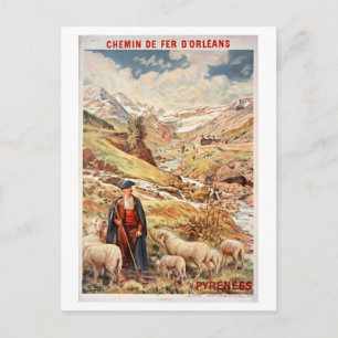 Vintage French Pyrenees Travel Poster Postcard