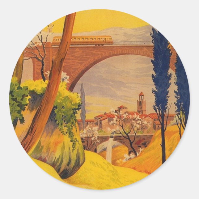 Vintage French Railroad Travel Classic Round Sticker (Front)