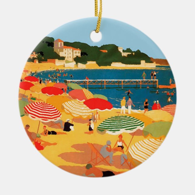 Vintage French Riviera Beach Ceramic Ornament (Front)