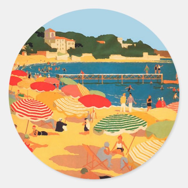 Vintage French Riviera Beach Classic Round Sticker (Front)