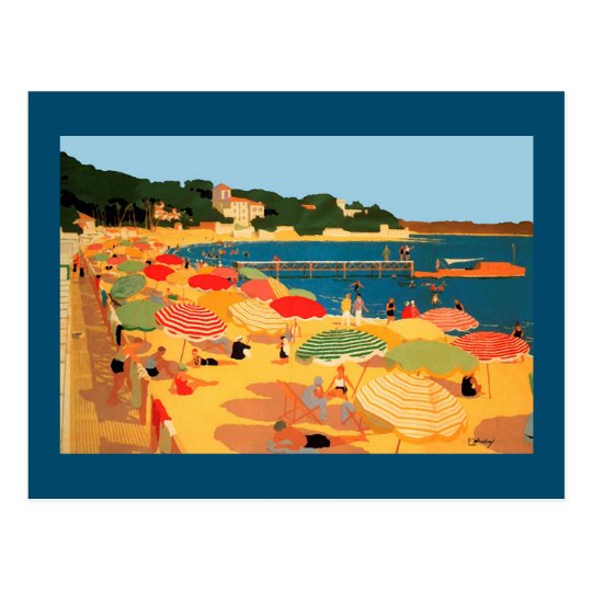 Vintage French Riviera Beach France Travel Art Postcard Zazzle Com Au