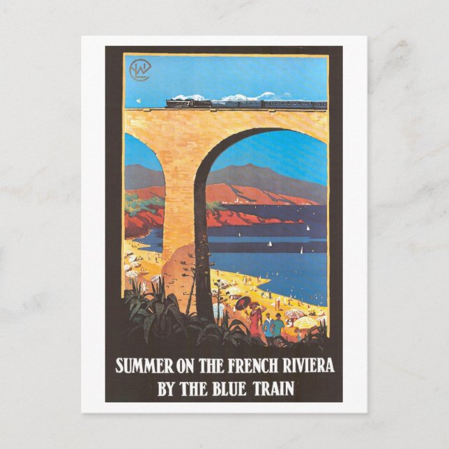 Vintage French Riviera Travel Poster Postcard (Front)