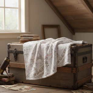 Vintage French Romance Collage Pink ID226 Fleece Blanket