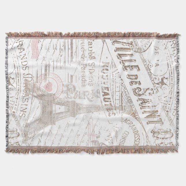 Vintage French Romance Collage Pink ID226 Throw Blanket (Front)