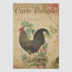 Vintage French Rooster Postcard Decoupage Tissue Paper