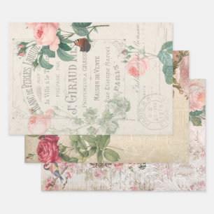 Vintage French Rose Ephemera Decoupage Wrapping Paper Sheet