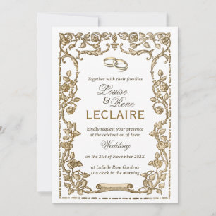 Vintage French Rose Frame Elegant Wedding Rings Invitation