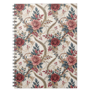 Vintage French Rose & Scrollwork Floral Pattern Notebook