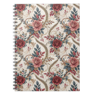 Vintage French Rose & Scrollwork Floral Pattern Notebook