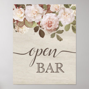 Vintage French Roses "Open Bar" Wedding Sign
