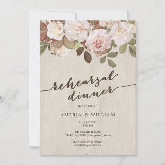 Vintage French Roses Rehearsal Dinner Invitation