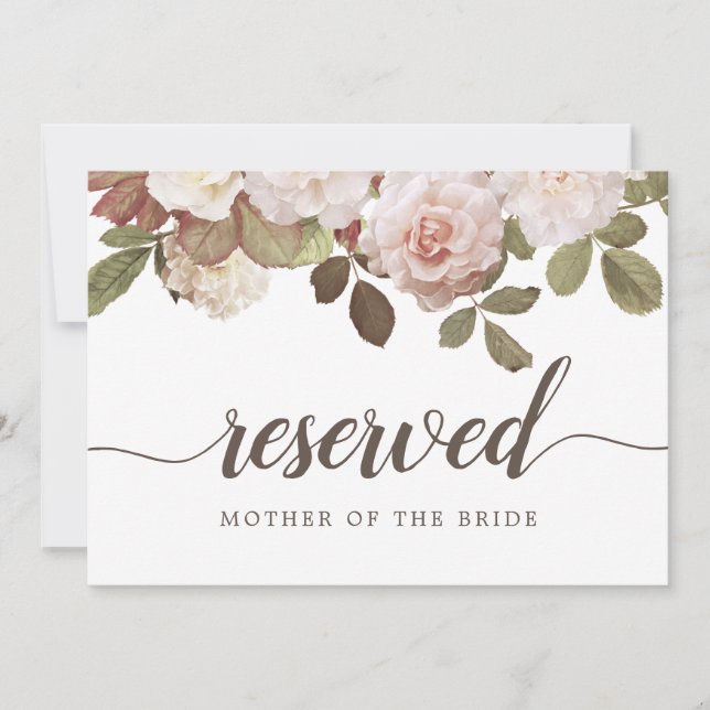 Vintage French Roses "Reserved" Wedding Sign Invitation (Front)
