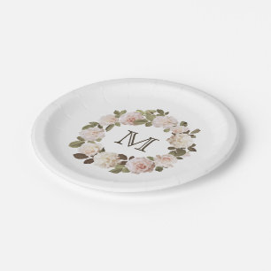 Vintage French Roses Wedding Paper Plate