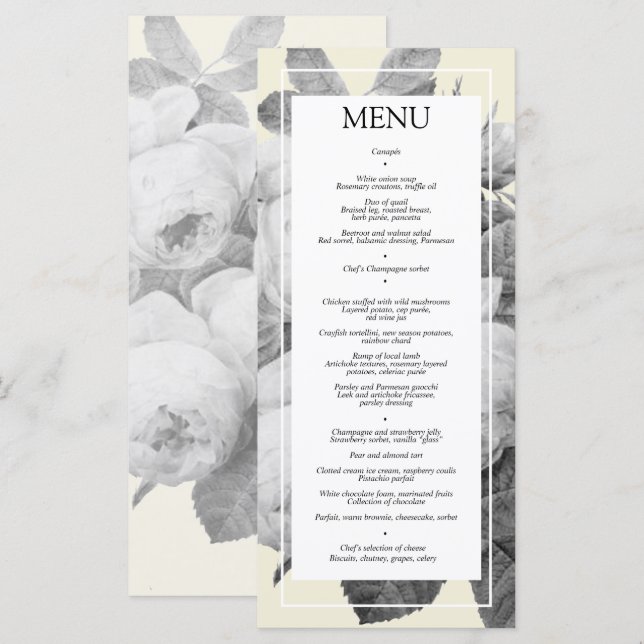Vintage French Roses Wedding Reception Flat Menu (Front/Back)