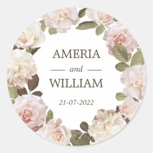 Vintage French Roses Wreath Wedding Favour Sticker