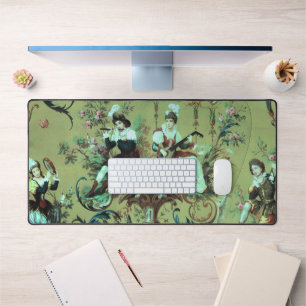 Vintage French Sage Green Toile Victorian Floral Desk Mat